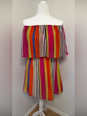 Palms Away Mini Dress Women's Oversized Small Striped  Tropical Beach Cruise
